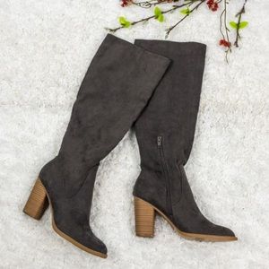 Over the Calf Dark Brown Faux Suede Boots 6 1/2